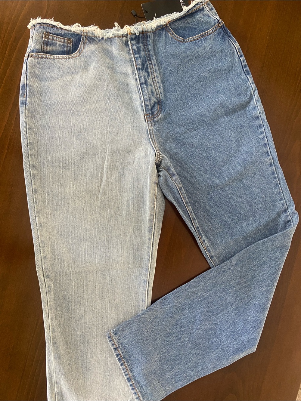 Two-Tone High-Waist Denim Jeans - Light & Medium Blue, size 10, Nasty Gal brand